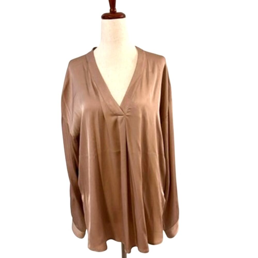 Vince Pink Silk Blend Blouse Size 6  V Neck Long Sleeve